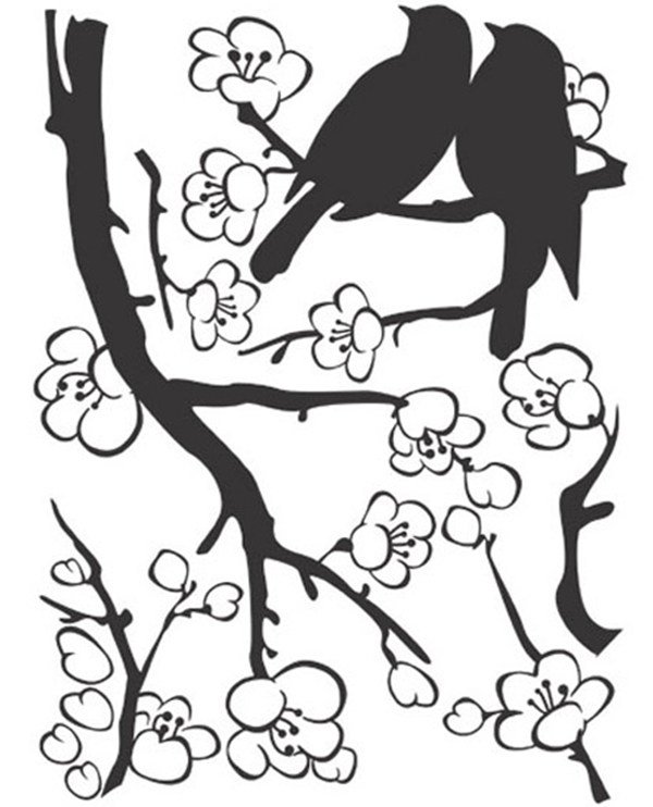 Couple Birds on sakura tree wall vinyl decal sticker