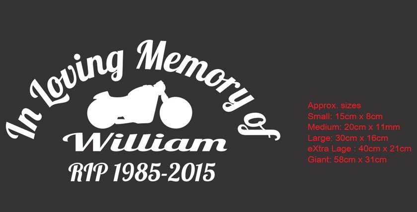 Custom Name In Loving Memory of RIP Years Biker Memorial Car Sign Vinyl Decal Sticker