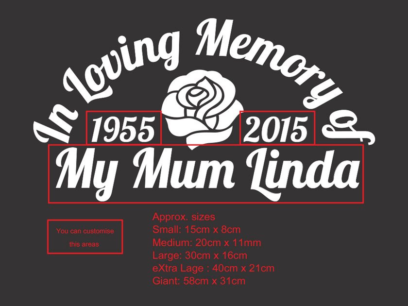 Custom Rose Dad Mum Name In Loving Memory Memorial Car Sign Vinyl Decal Sticker