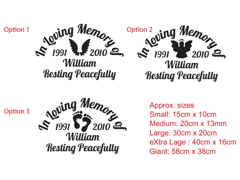 Custom Name Years Angel Wings In Loving Memory Rest Peacefully Memorial Car Bike Sign Vinyl Decal Sticker