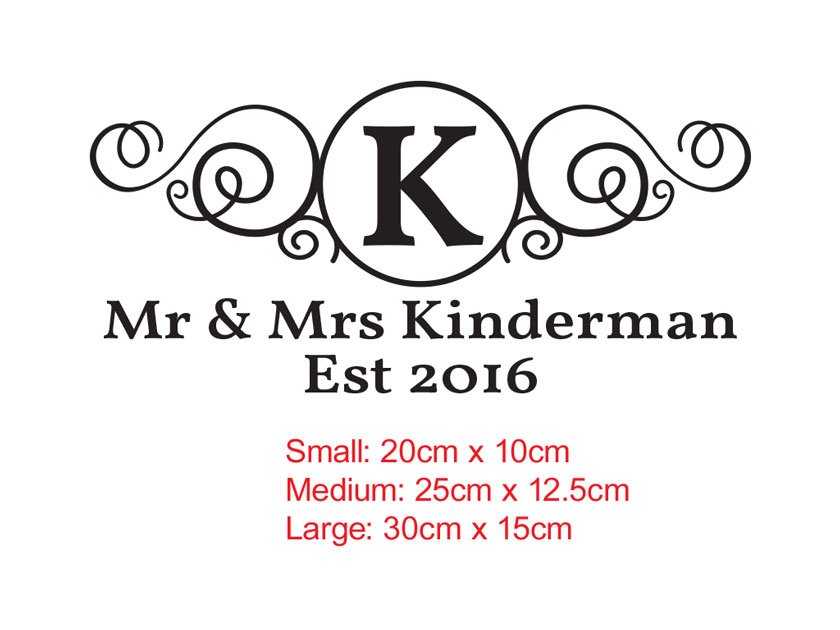 Custom Swirly Monogram Mailbox Sticker Vinyl Decal Wedding Gift