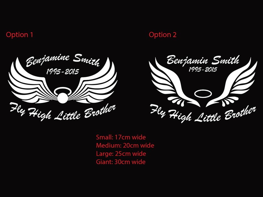 Fly high..Wings Custom Name Memorial Car Sign Vinyl RIP Decal Sticker