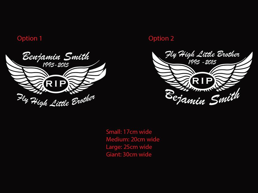 Fly high..Wings Custom Name Memorial Car Sign Vinyl RIP Decal Sticker