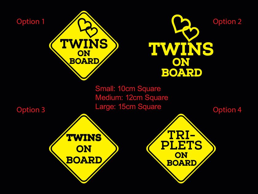 Square Twins Triplets on Board Baby Kids Safety Sign Car Decal Vinyl Sticker