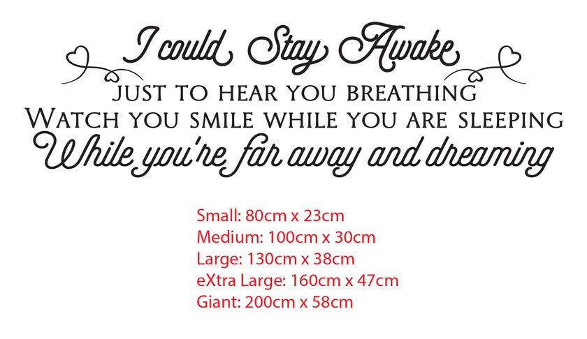 I Could Stay Awake just to hear you breathing AEROSMITH Love Bedroom Wall quote Decor Vinyl Decal Sticker