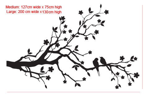 COUPLE BIRDS ON CHERRY BLOSSOM SAKURA TREE WALL DECAL VINYL STICKER