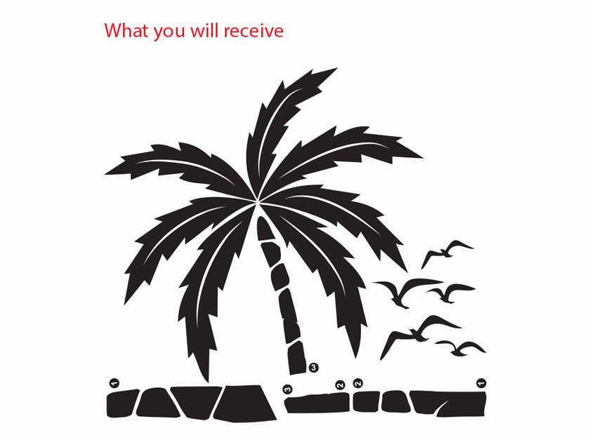Palm Tree Decal Sticker Seagulls Birds Beach Tropical Nursery Theme