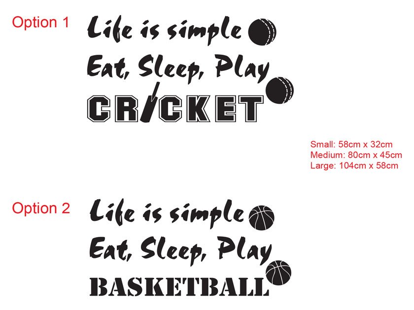 Life is simple Eat, Sleep, Play Cricket Basketball Wall Lettering Vinyl Decal