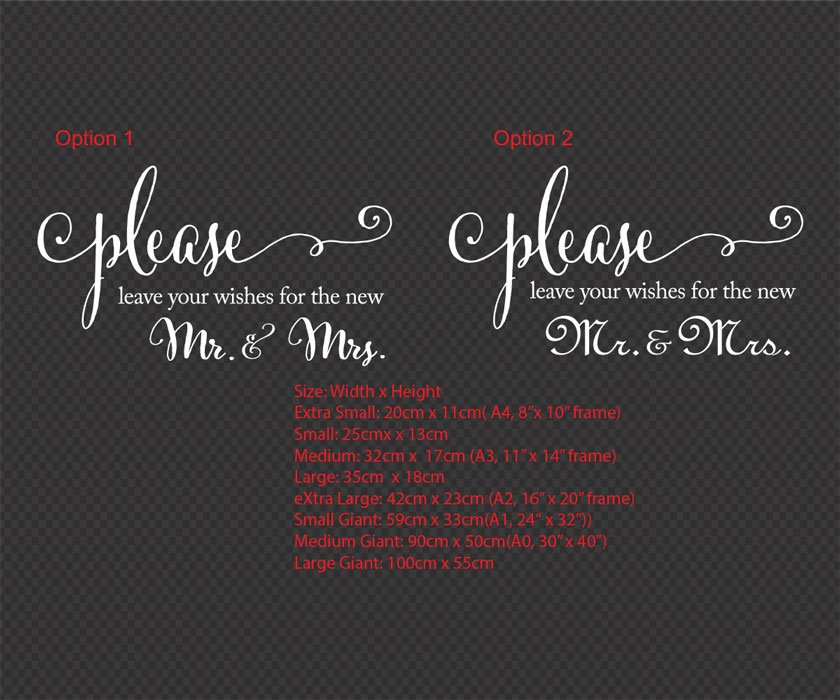Please Leave your wishes to the New Mr. & Mrs. Wedding Sign Sticker Decal Mirror