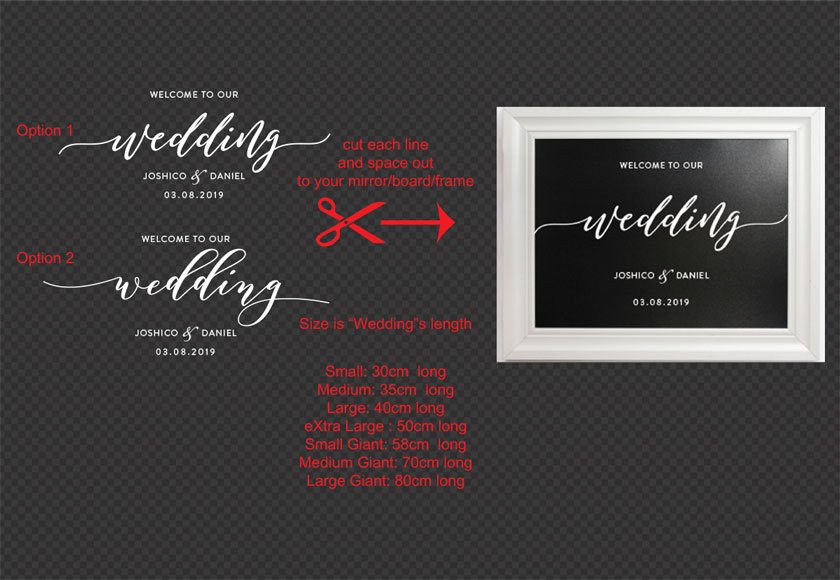 Custom Wedding Engagement Anniversary Welcome Sign Sticker Decal Party Removable