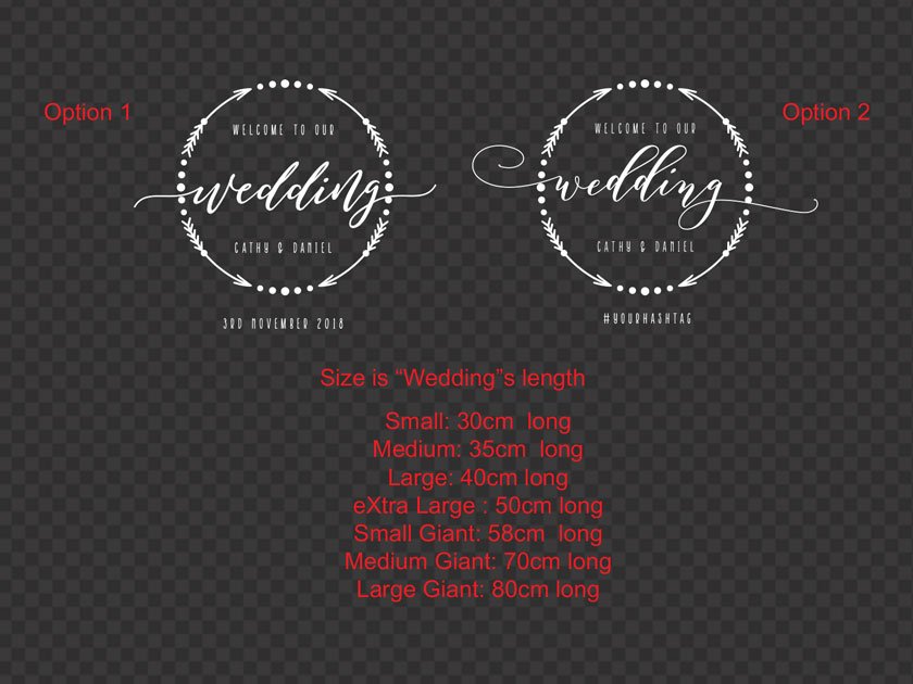 Custom Wedding Welcome Sign Sticker Wreath Name Date or Hashtag Decal